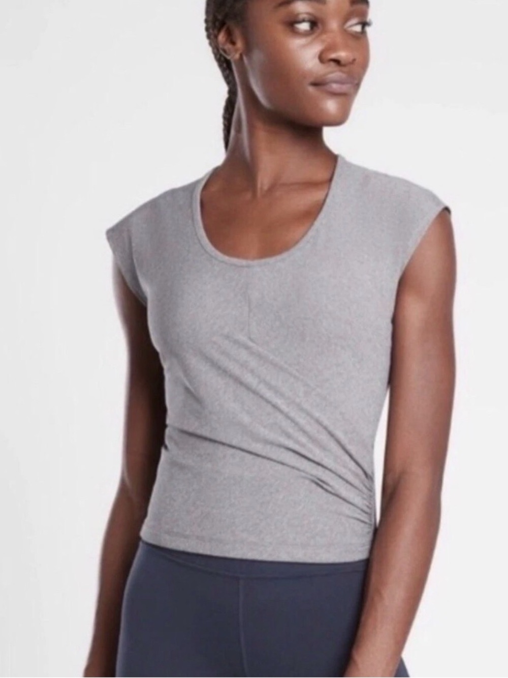Athleta Bayview Heather Gray Cap-Sleeve Scoop Tank Faux Wrap Size XS